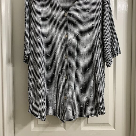 IOIO Design Women's Black and White Checkered Blouse, Size 3X - Picture 2 of 6